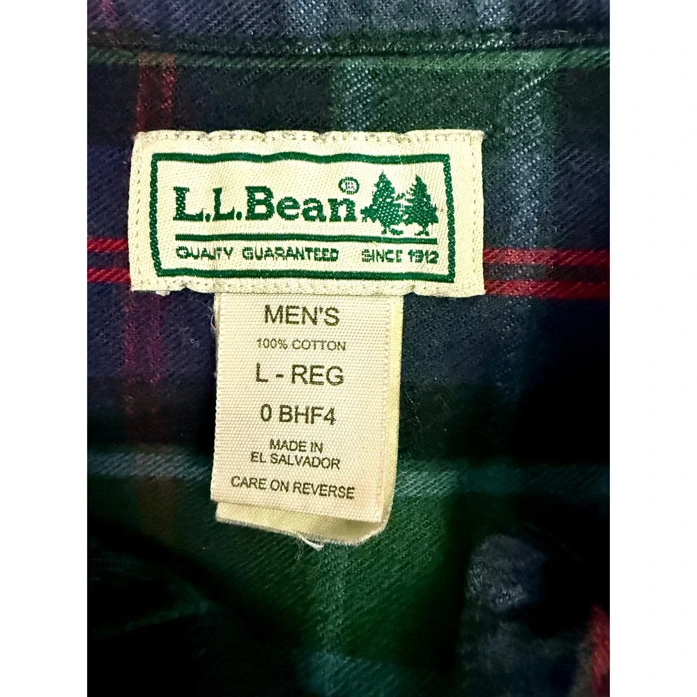LL Bean Flannel Shirt Mens L Plaid Cotton Long Sleeve Outdoor Workwear Classic - Picture 4 of 8